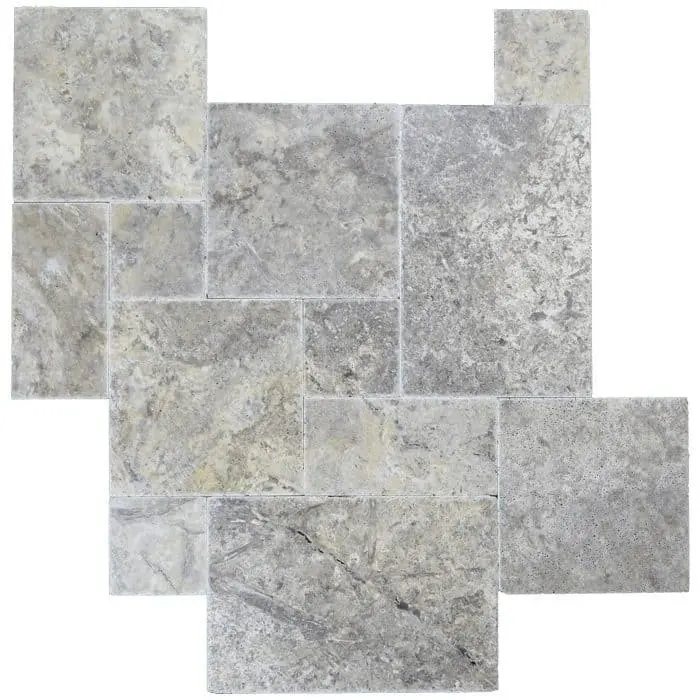 Piscina Naturale Tumbled Antico Beige Bianco Travertino Spazzolato Cesellato Argento Grigio Marmo Modello Francese Pavimentazione In Piastrelle Patio Pavimento