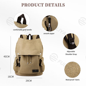 FULIYA Retro College Student Mochila Gran capacidad Logotipo personalizado Lona Mochila con cordón para hombres - Product Image 4