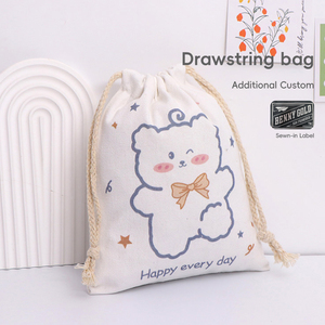 Diseño respetuoso con el medio ambiente diseño de logotipo personalizado 100% algodón lona cadena cordón bolsa de asas para compras bolsa con cordón - Product Image 1