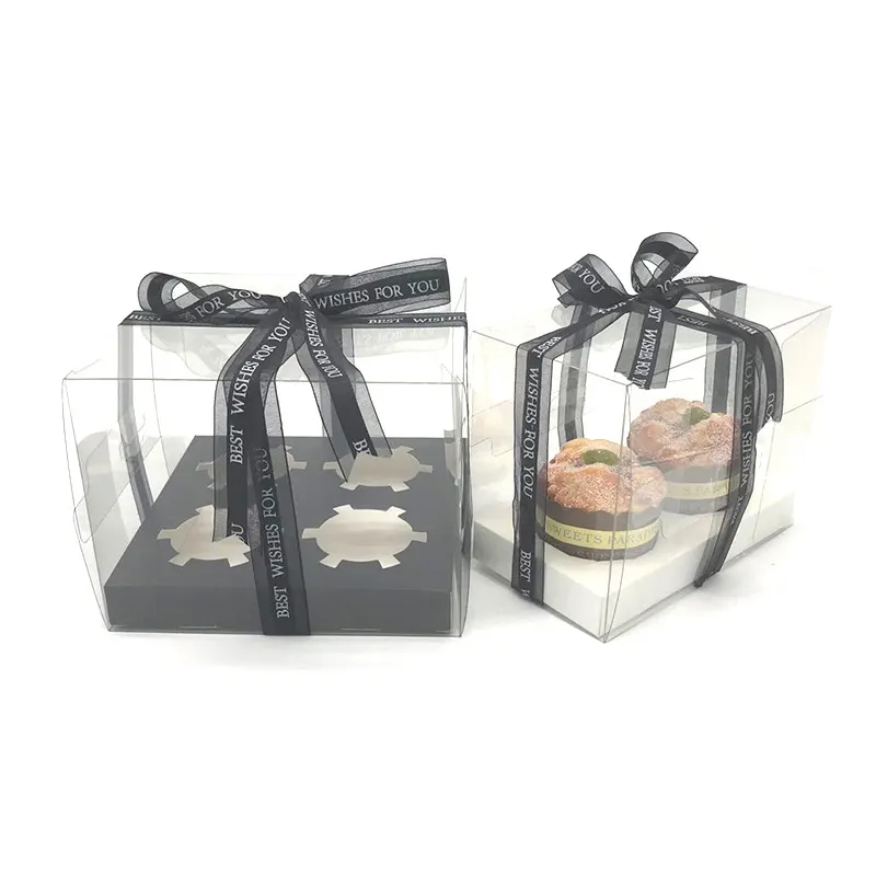 Commercio all'ingrosso di Grado Alimentare Cupcakes Box per 2 4 6 12 PVC PET Mini Muffin scatole con Inserti Deselezionare Le Caselle Del Bigné