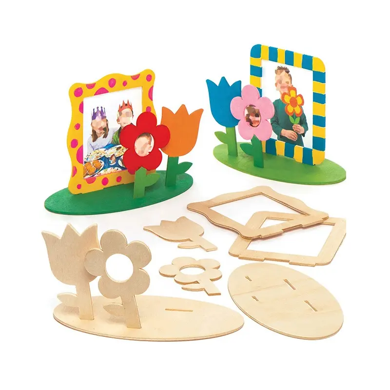 Benutzer definierte Kindertag Kinder präsentieren GiFT Kind kreative Aktivität Cartoon DIY Kits Spielzeug Holz Foto rahmen mit Blumen dekoration