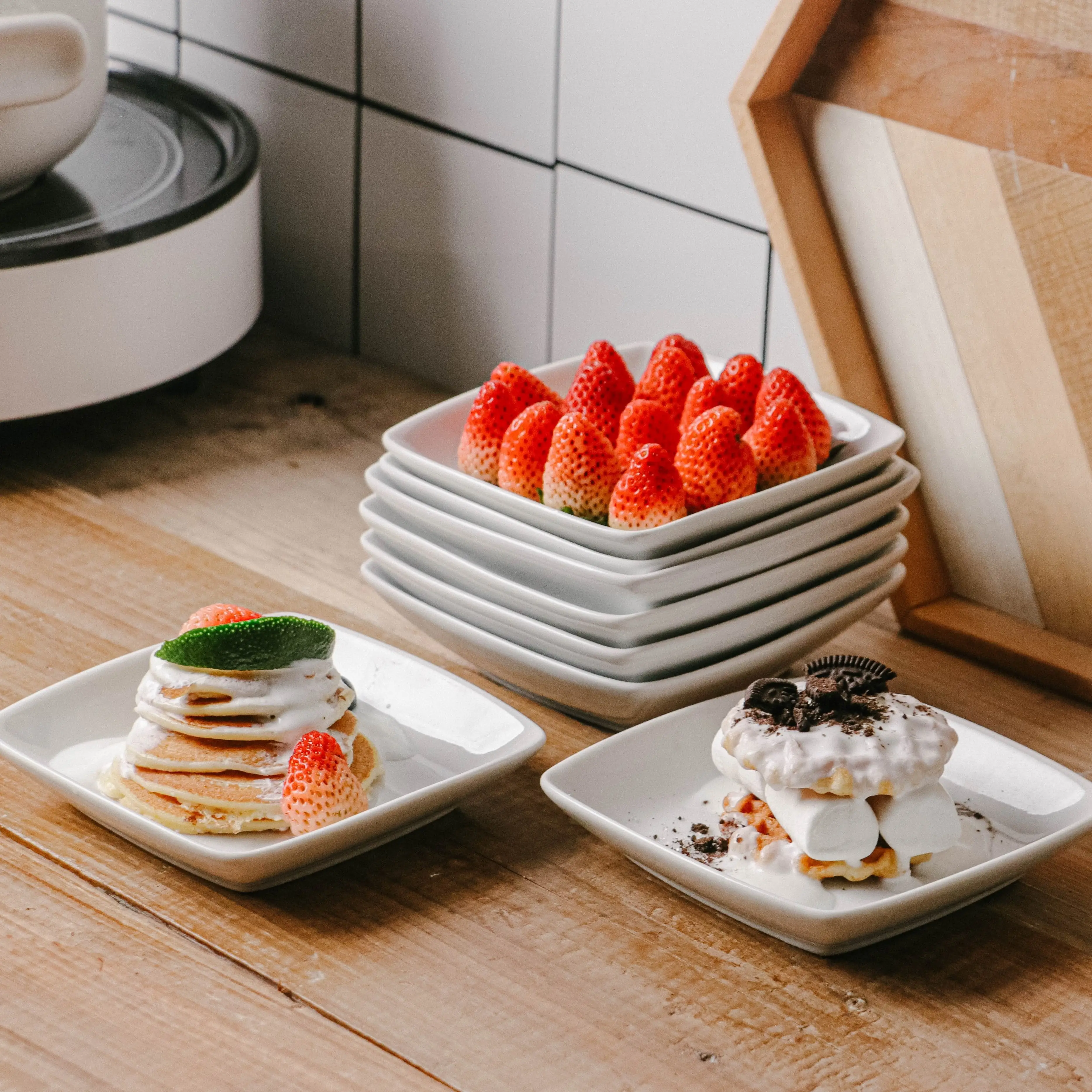 3.5-8.5 Inch Dik Porselein Gerechten Hotel Gebruik Zuiver Wit Porselein Kom Keramische Vierkante Dessert Salade Voor Thuis gebruik