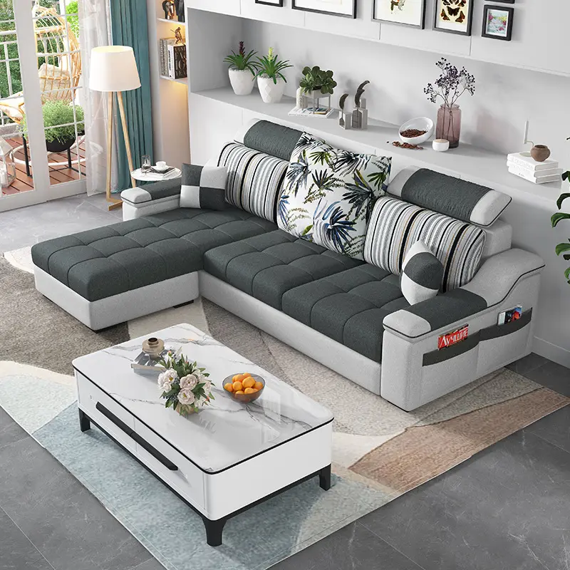 Divano moderno a forma di l set soggiorno mobili in tessuto leathaire divano design moderno divani per la casa