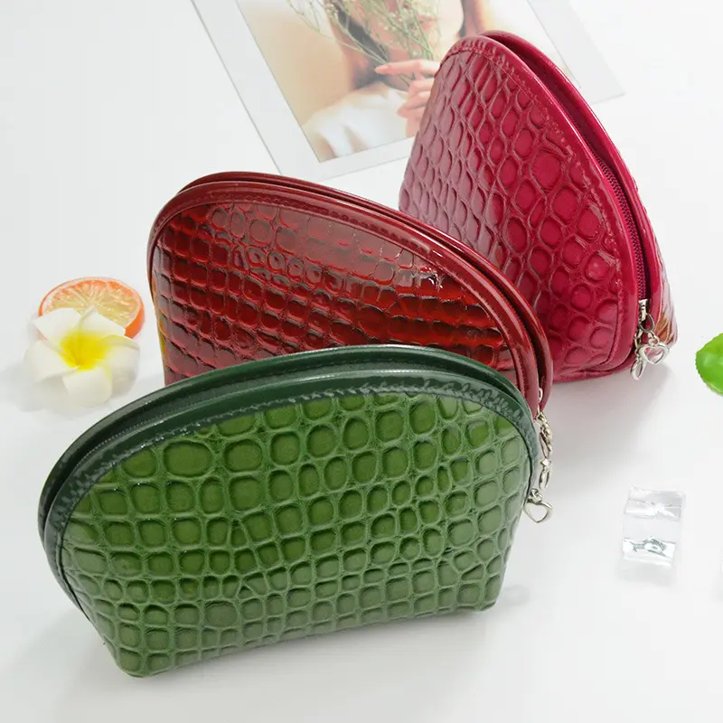 OEM ODM 고품질 쉘 화장품 가방 악어 패턴 가죽 PVC 메이크업 가방 여행 개인 상표 지갑 클러치 파티 상자