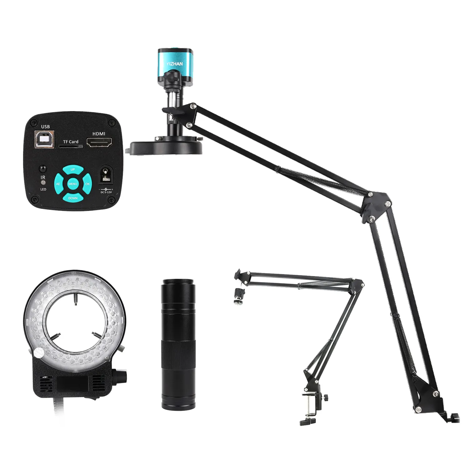 1080P HD-MI USB caméra industrielle 150x lentille pli support télécommande 4K Microscope numérique électronique pour ensemble de Microscope à souder