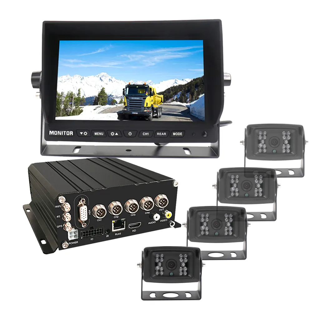 Reproductor multimedia con pantalla IPS de 7 "y navegación GPS para vehículo, DVR móvil HDD de 1080P FHD con 4/8 canales, compatible con GPS, RJ45, 3G/4G y WIFI