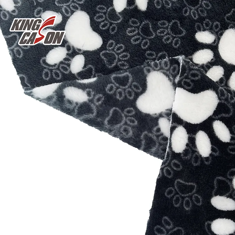 KINGCASON Best-seller Tissu polaire en flanelle gris et noir avec empreintes de pattes