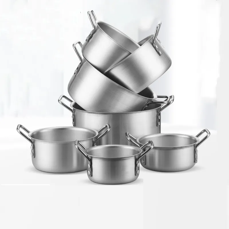 Conjunto de panelas de alumínio, 7 peças de potes de cozinha profunda polida de alumínio com tamanhos diferentes