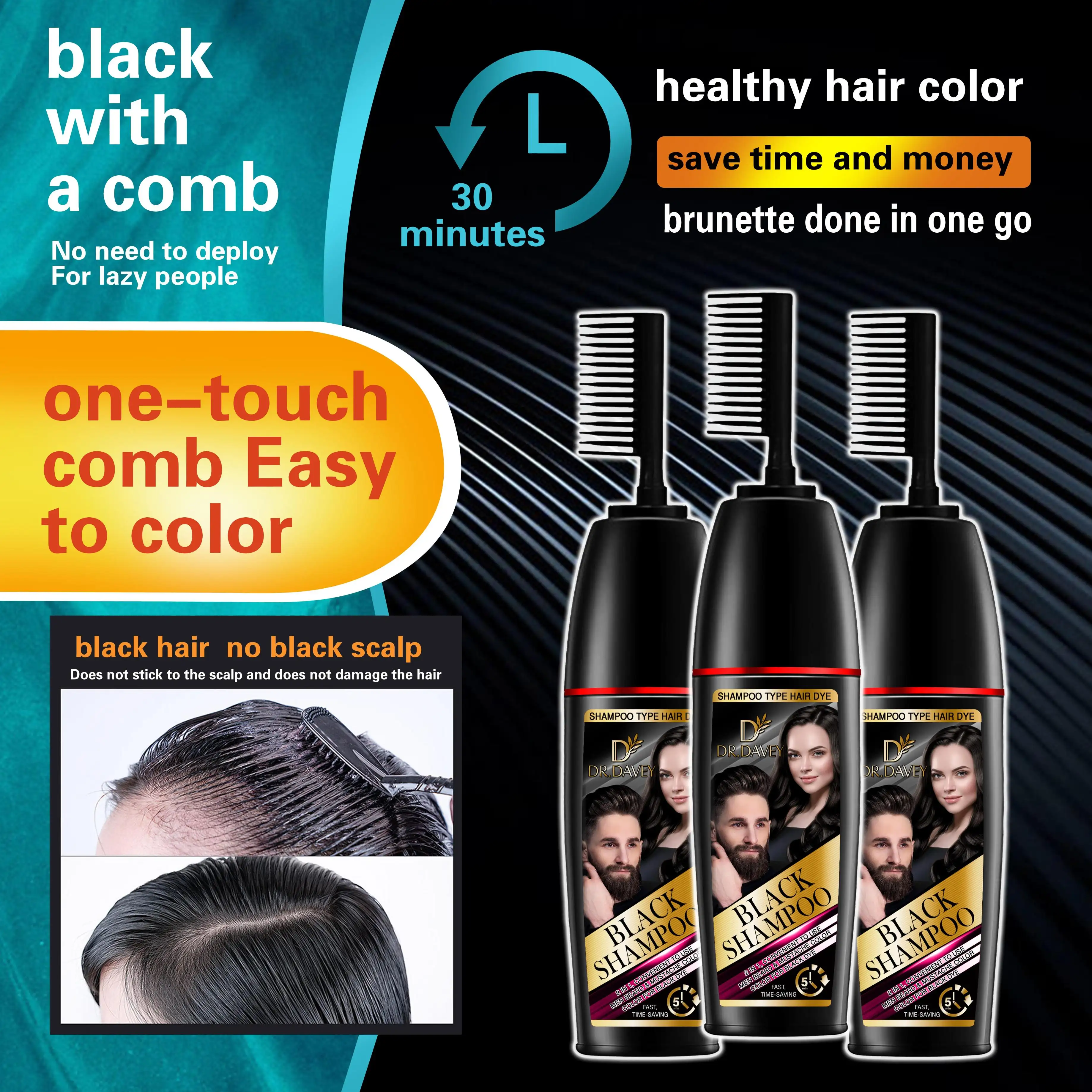 DR.DAVEY Offre Spéciale Coloration Des Cheveux Produits Cheveux Colorant Castor OEM D'origine SOUS FORME Type Crème Cheveux Noirs Shampooing