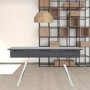 HMS 63 Gray Silver Wooden Writing Desk with <strong>Three</strong> Drawers Portable Foldable <strong>Computer</strong> <strong>Table</strong> with Shelf <strong>for</strong> Office Use in Hotels - Product Image 4