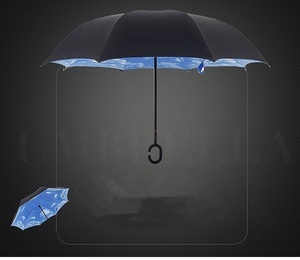 现代定制图案倒置反向高尔夫雨伞，带C形手柄防紫外线防水防风手动控制 - Product Image 2