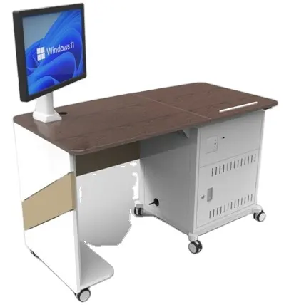 Carro de presentación AV con ruedas, gabinete de computadora eléctrico de altura ajustable, mesa para maestros de aula