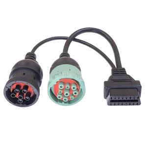 6针J1708或<span class=keywords><strong>9</strong></span>针J1939至16针<span class=keywords><strong>OBD2</strong></span> OBDII适配器电缆重型卡车汽车附件卡车电缆适配器