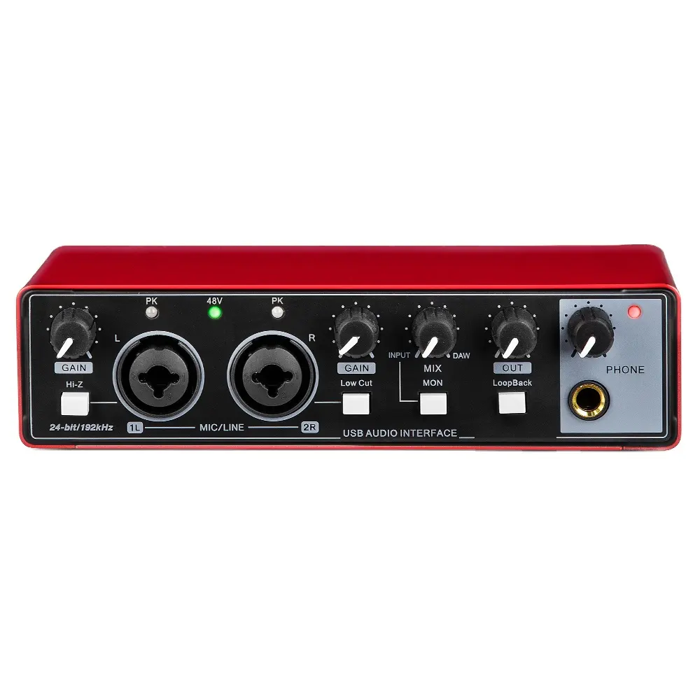 Biner MD22 Tarjeta de Sonido Profesional de 2 canales Interfaz de audio 24Bit 192Hkz para grabación en vivo