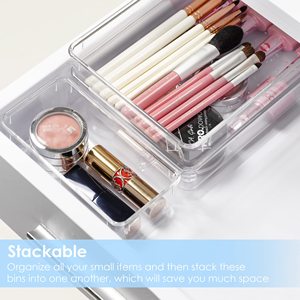 25 PCS Clear Plastic Drawer Organizers Set, 4-<strong>Size</strong> Versatile Bathroom and Vanity Drawer Organizer Trays, Storage <strong>Bins</strong> for Makeup