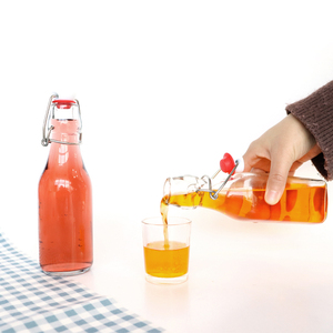Square Glass Bottles 250ml 500ml 750ml <strong>1L</strong> with Easy Swing Snap Cap for Beverage Juice Beer Vodka Whiskey Tequila - Product Image 6