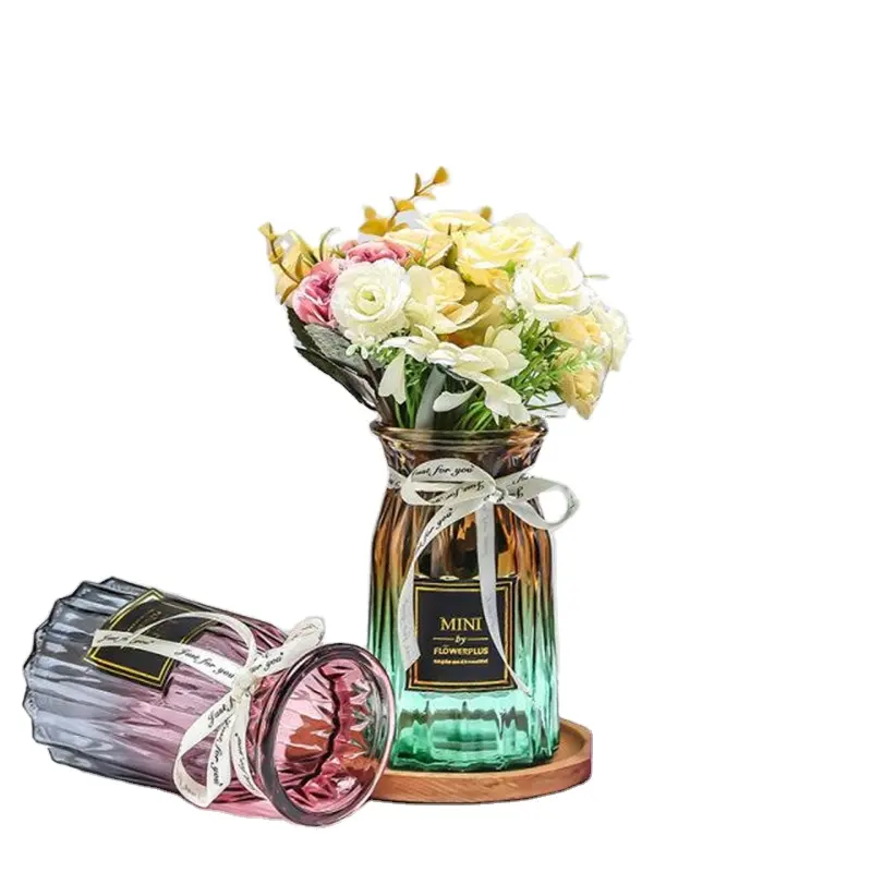 Florero de vidrio transparente para decoración de tienda, florero de flores para sala de estar, plantas hidropónicas, botella de vidrio