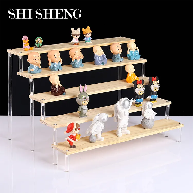 SHI SHENG nuovo acrilico e legno scala telaio espositore gioielli per Mini Action figure modello giocattolo supporto