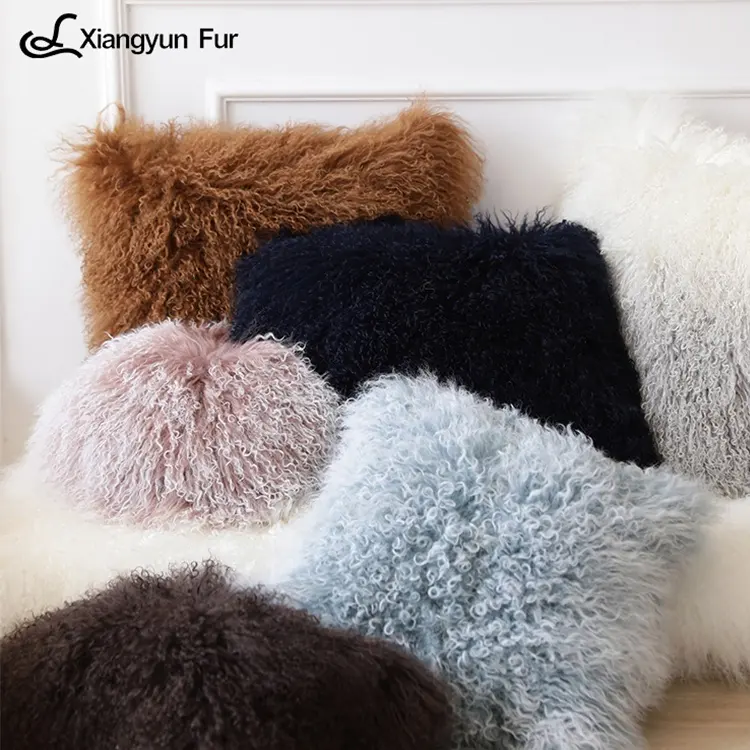 Multi Color Bedroom Living Room Natural Fluffy Pillow Fur Decor Real Mongolian Fur Pillow