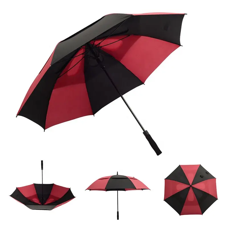 Paraguas de Golf a prueba de viento, sombrilla de doble toldo con ventilación, Apertura automática, de gran tamaño, venta al por mayor