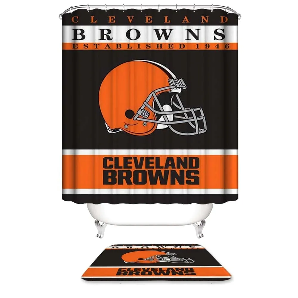 Wholesale custom printed 3d bathroom shower curtains printed waterproof polyester Cleveland Browns curtains