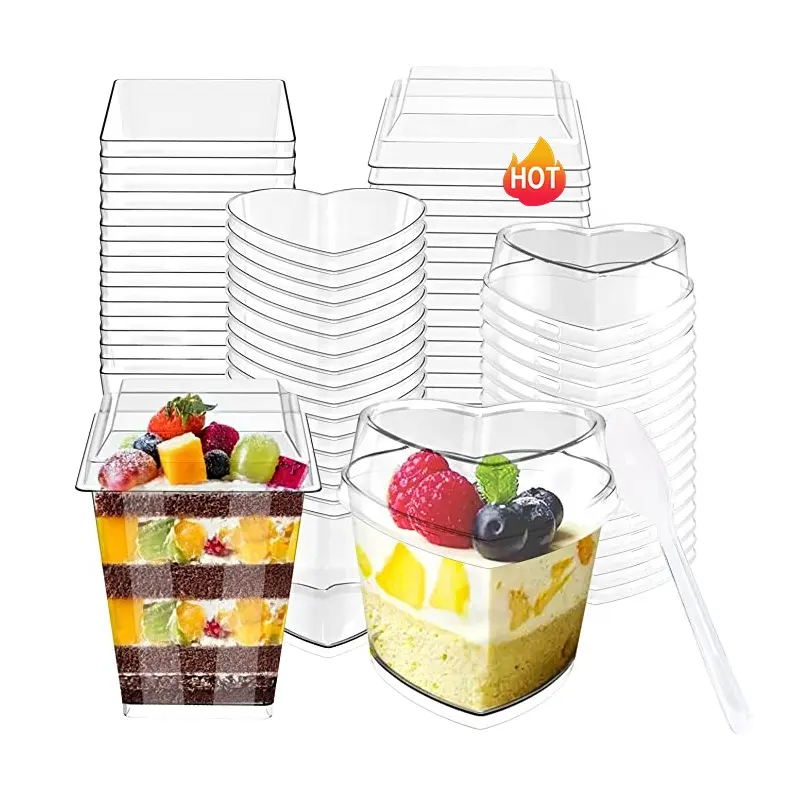 Индивидуальная квадратная биоразлагаемая пластиковая чашка для напитков, пластиковые чашки для йогурта, пластиковая чашка для десерта