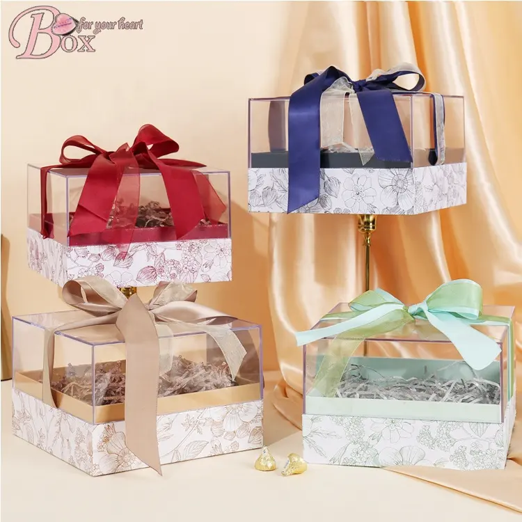 gift acrylic flower Paper ribbon Wedding favor plastic bridesmaid wedding door gift box