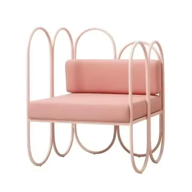 Factory price pink metal frame fabric upholstered sofa chair metal lounge sofa for event wedding furniture