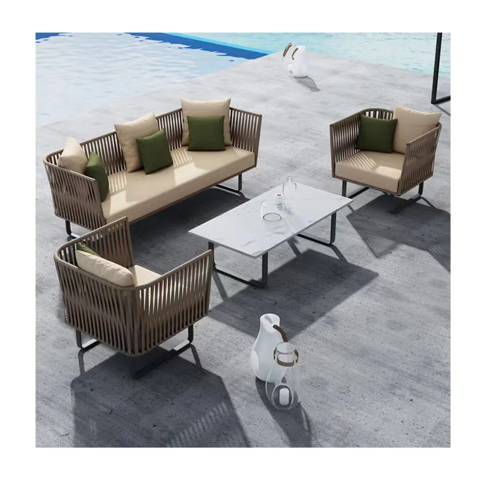 Modern Exterior Furniture Outdoor Couch UV-resistance Rope Weave Leisure Patio Couch Set Garden Sofa Sets
