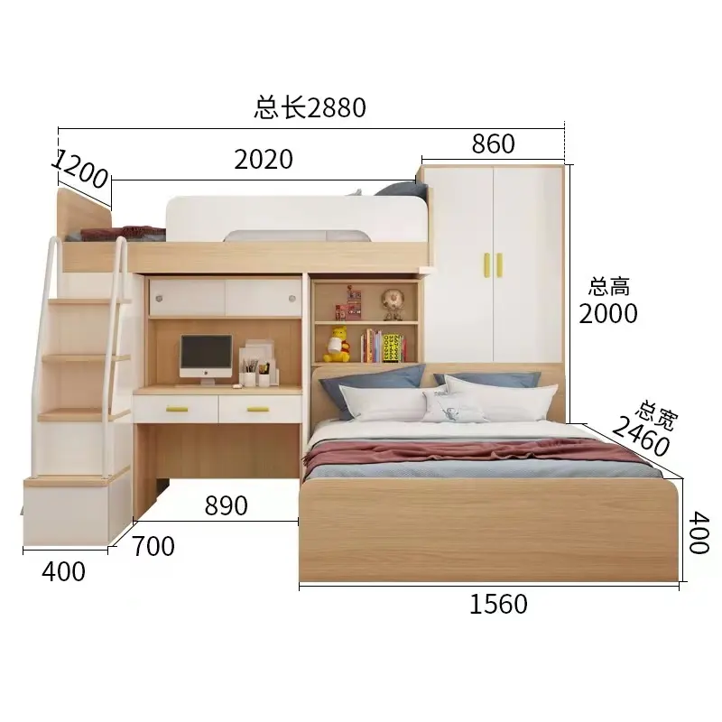 Modern Young Kids Bedroom Furniture Up And Down Crianças Armazenamento Beliche Set 3 em 1 Crianças Beliches Com Tabela de Estudo