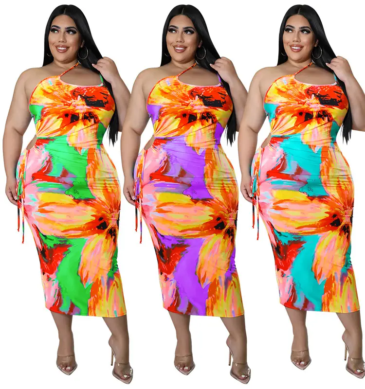 Vestidos femininos de tamanho grande, 4xl 5xl 6xl 7xl, um ombro, coloridos, vestidos de verão plus size, gorda, feminino