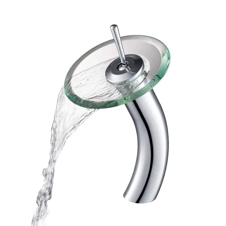 Beliebte Einloch Messing Körper Gefäß Wasserhahn Wasserfall Bad Waschbecken Wasserhahn hoch mit Glas auslauf