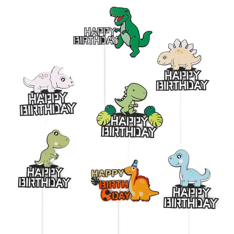 Topper de pastel de feliz cumpleaños animal dinosaurio papel ecológico