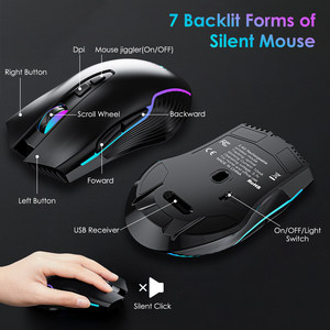 Teclado y ratón inalámbricos de 2,4G, teclado recargable con reposamuñecas RGB, perilla de volumen de ratón jiggler iluminada de tamaño completo - Product Image 5