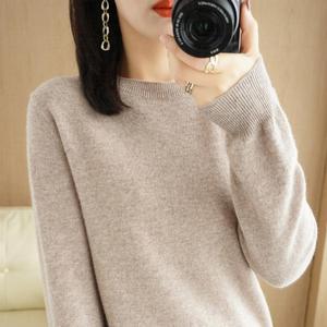 女式100% 纯羊毛羊绒衫o领套头针织休闲毛衣冬季新款长袖保暖高档套头衫 - Product Image 2