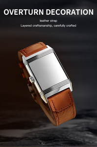 2025 vuông đảo ngược trường hợp phụ nữ xem unisex Nâu Dây đeo bằng da chính hãng Sapphire pha lê 50M chống nước thời trang timepiece - Product Image 4