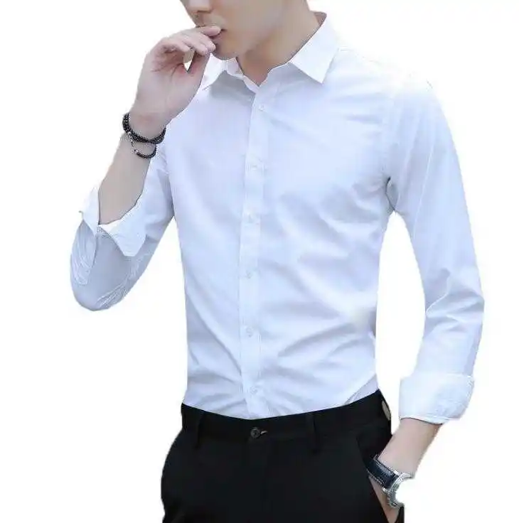 Camisa branca masculina de manga longa, slim-free, cor sólida, profissional, de negócios, branco, camisa jaqueta, camiseta