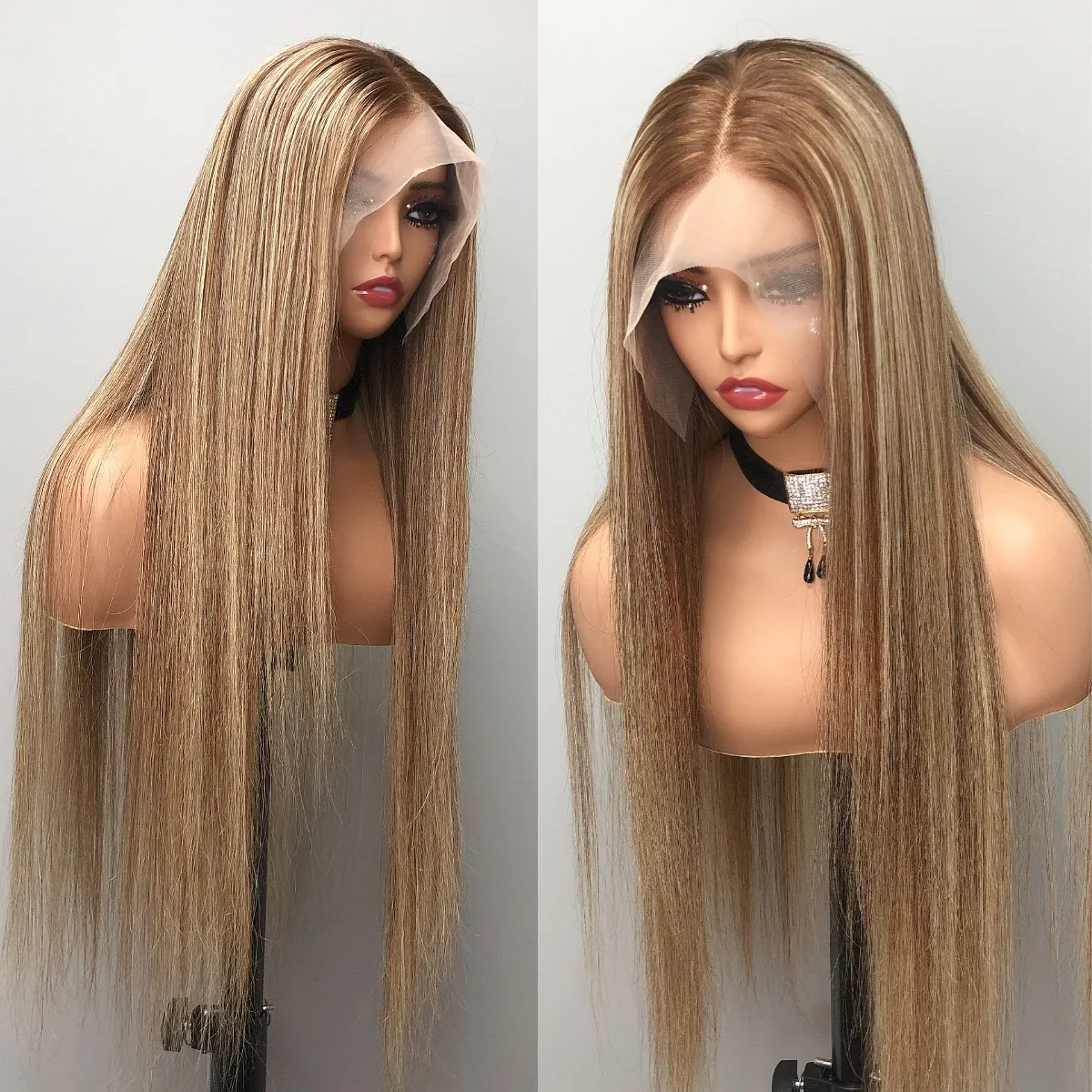 Raw vietnamita Balayage cabelo 34 polegadas peruca marrom com destaques loira 13x4 em linha reta cabelo Lace Front perucas para mulheres negras