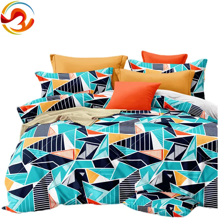 New Geometry 100% Polyester Bán Buôn 4 Cái Bộ Đồ Giường Sợi Nhỏ Comforter Bed Cover Pillow Case