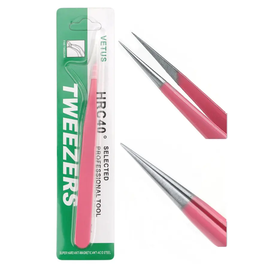 Vetus Pink Tweezers for Eyelash Extension Anti-static Stainless Steel Tweezers Pointed tip Elbow Lash Grafting clip ESD12 ESD15