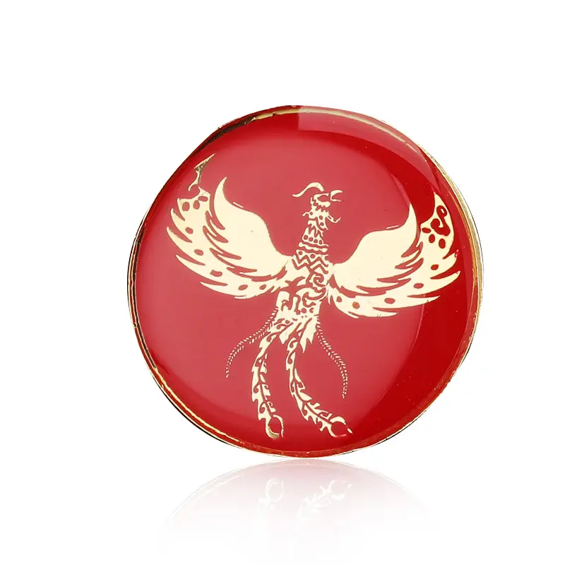 Yarış logo Pin firebird broş rozeti yuvarlak kırmızı phoenix kuş emaye pin glitter rozeti hediye DIY için