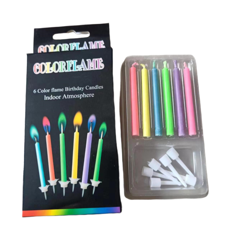 Six bougies à flammes colorées (boîte noire)