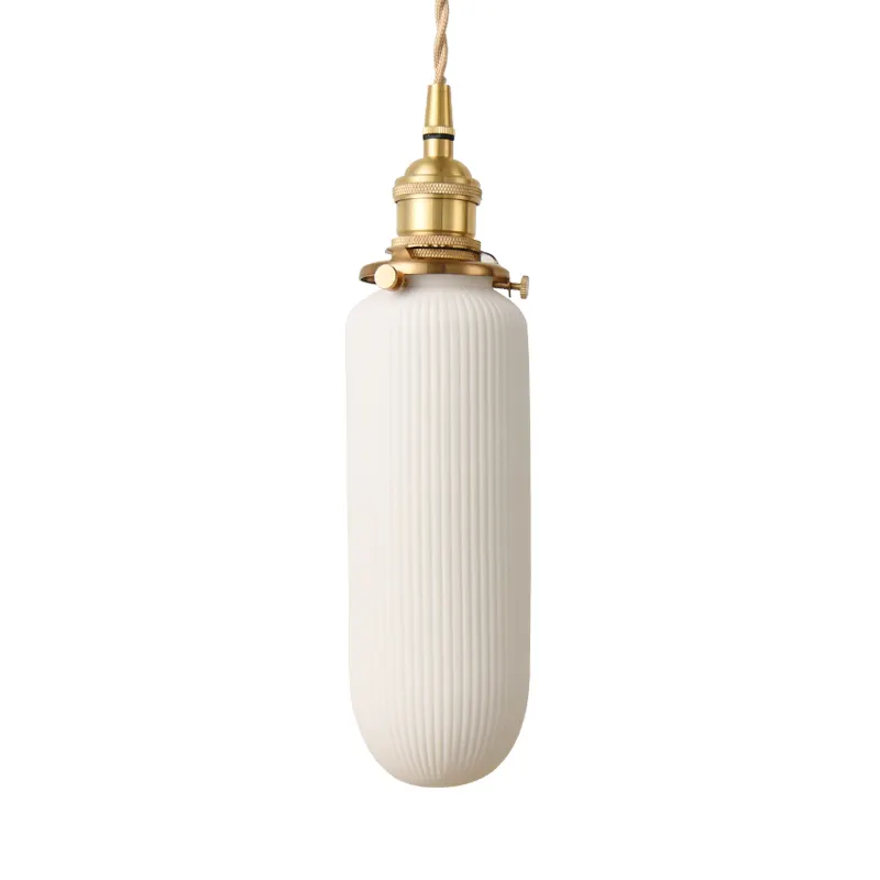 Luminária suspensa de porcelana branca, lustre para casa, suporte de lâmpada de latão