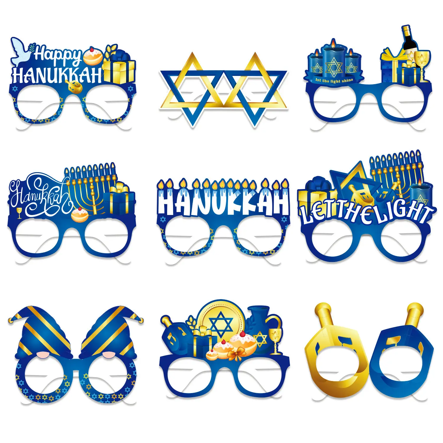 Hanukkah occhiali Chanukah feste bomboniere decorazioni esagramma stella Menorah oggetti di scena per bambini adulti forniture regalo arredamento