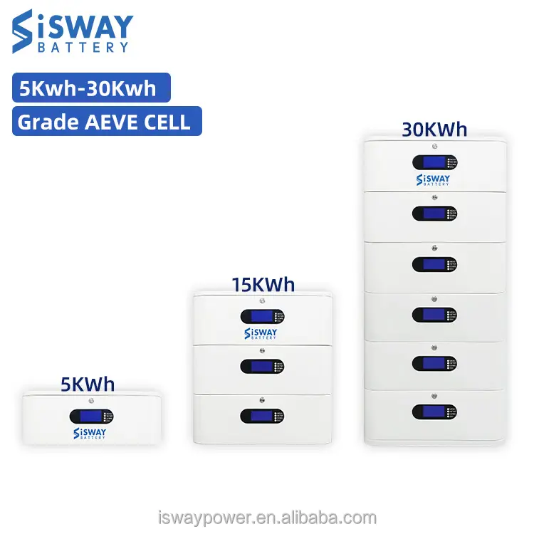 I-SWAY 10kwh 15kwh 30kwh ในครัวเรือน Lifepo4 แบตเตอรี่ 10kw 15kw แบตเตอรี่เก็บพลังงานแบบติดตั้งบนชั้นวางซ้อนกันได้