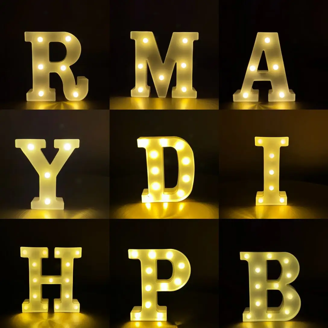 3D LED 야간 램프 26 문자 0-9 디지털 천막 기호 알파벳 빛 벽걸이 램프 실내 장식 웨딩 파티 LED 야간 조명