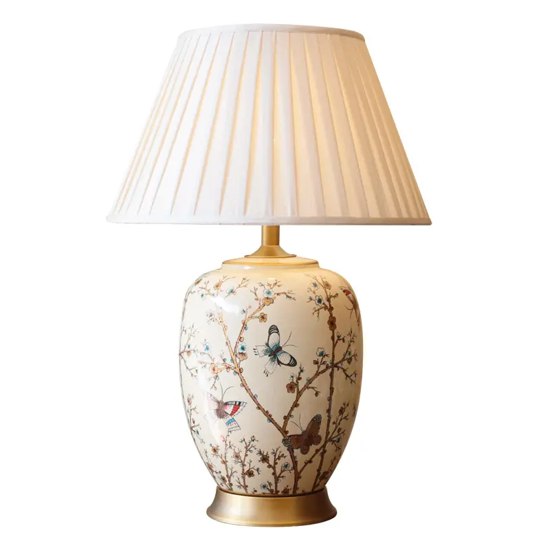 Gran oferta lámpara de mesa de cerámica flor y pájaro lámparas de mesita de noche chinas lámpara de mesa decorativa para el hogar hecha en China