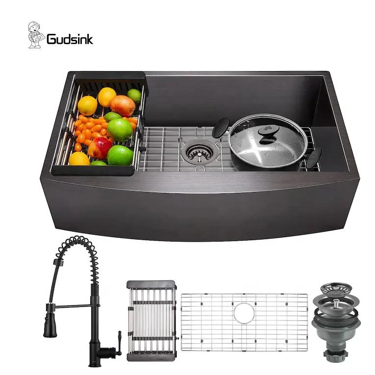 Gudsink grembiule quadrato moderno armadio da cucina disegni spazzolato vasca singola Workstation lavello da cucina anteriore fattoria acciaio inossidabile