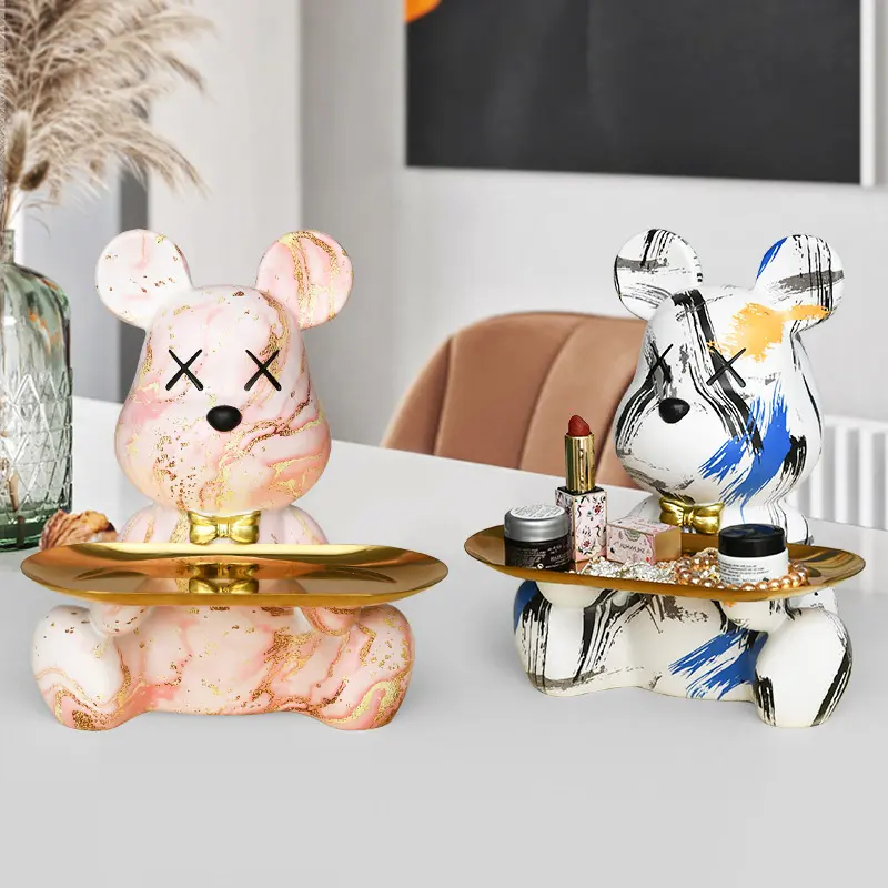Bandeja oso moderno ligero Almacenamiento de resina de lujo mobiliario creativo regalo personalizado bulldog escultura, jarrón de niña, decoración de porche de oso