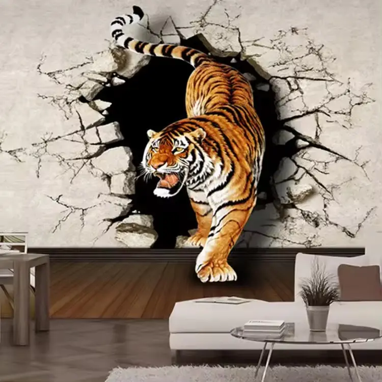 Papel de parede em PVC 3D desenho de dinossauro tigre animal adesivos de parede para o quarto das crianças